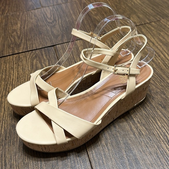 Franco Sarto Pelma Faux Leather Ankle Strap Platform Sandals, Beige, Size‎ 10 - Picture 5 of 12
